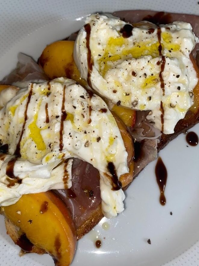 peach and prosciutto burrata toast