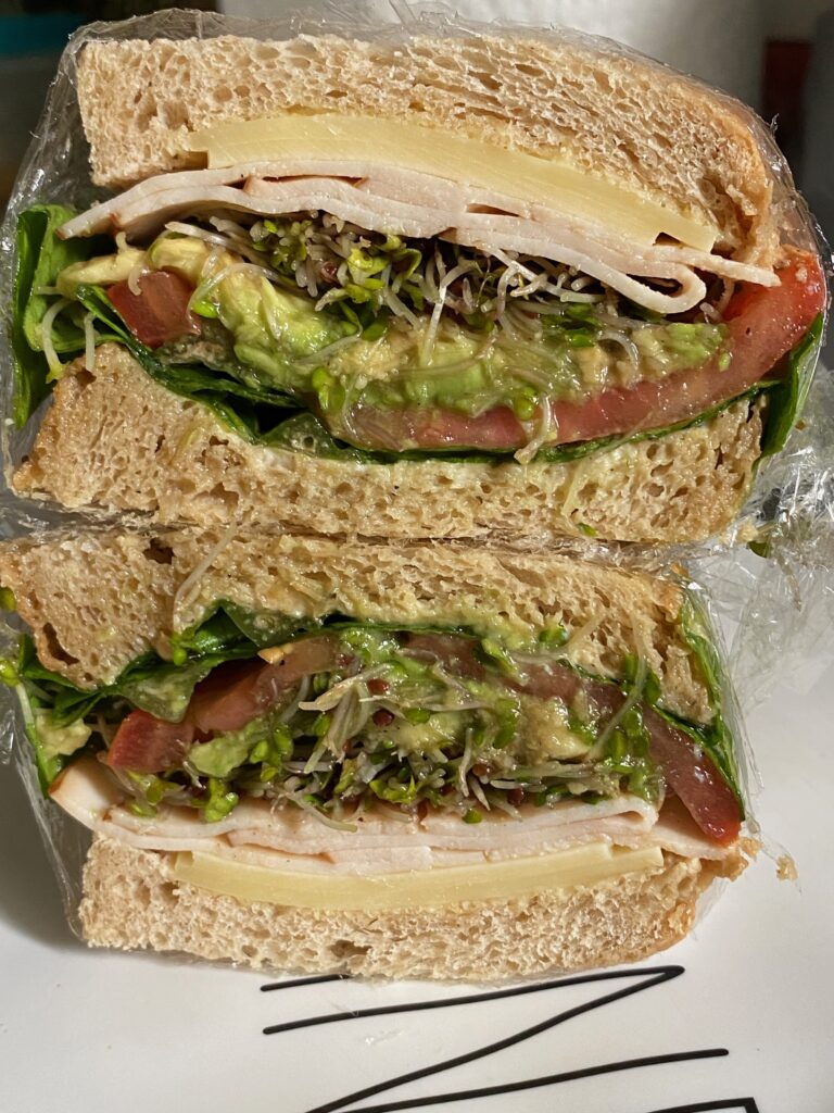 turkey and veggie-packed sandwich